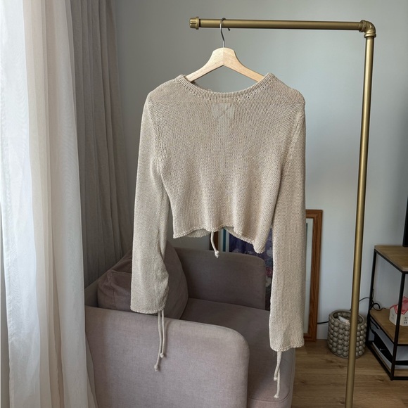 Zara Tops - Lace-Up Knit Top, Tan/Sand, Zara, M